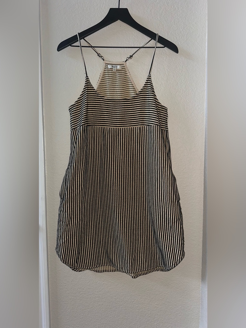 Madewell Black Tan Striped Racerback Mini Dress Size 6 - Picture 2 of 5